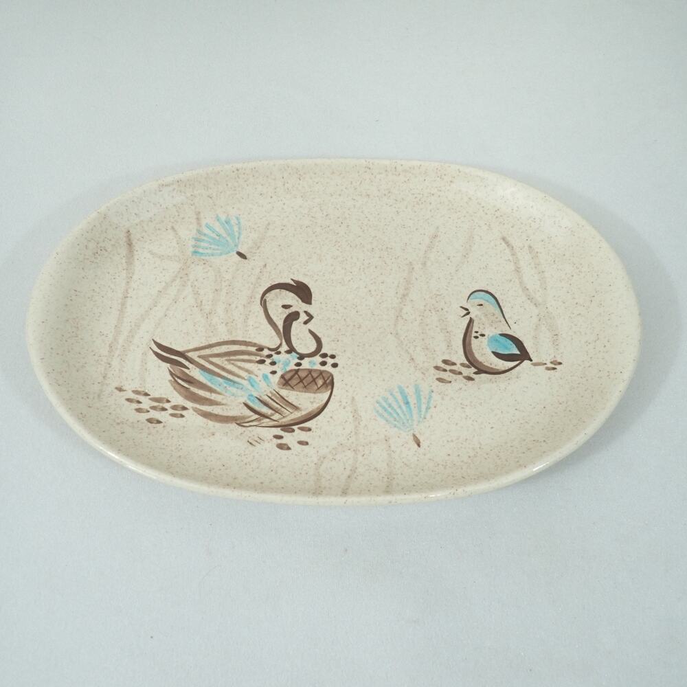 Red Wing Bob White Quail 14" Relish Serving Tray w/Handle USA MCM - Vintage